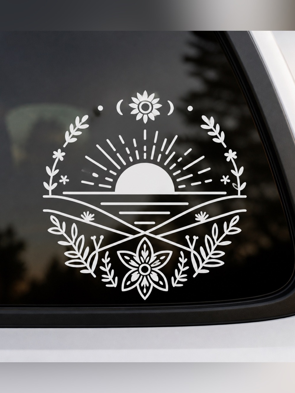 White Sun and Floral 7 inch vinyl decal